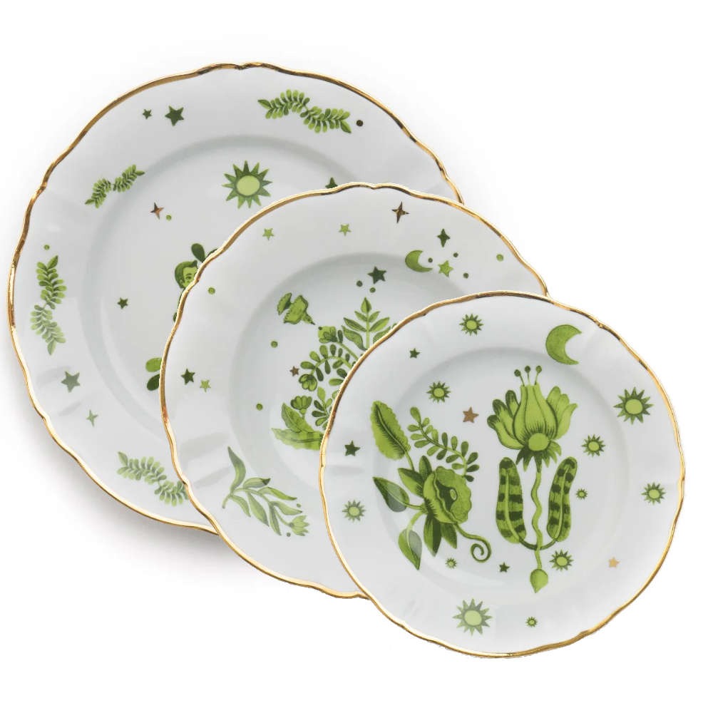 Aparelho de Jantar 18 Pecas Floral Verde Bitossi