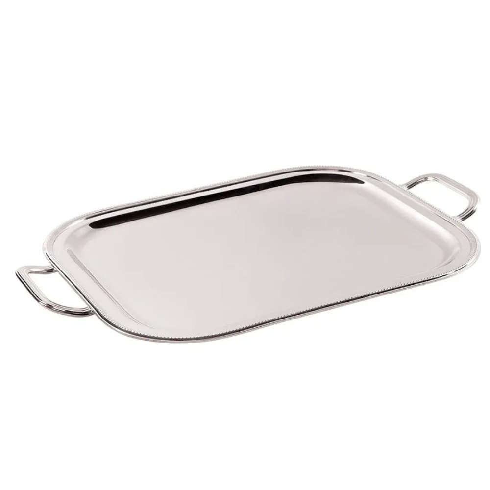Bandeja Retangular Com Alca Silverlux Perola