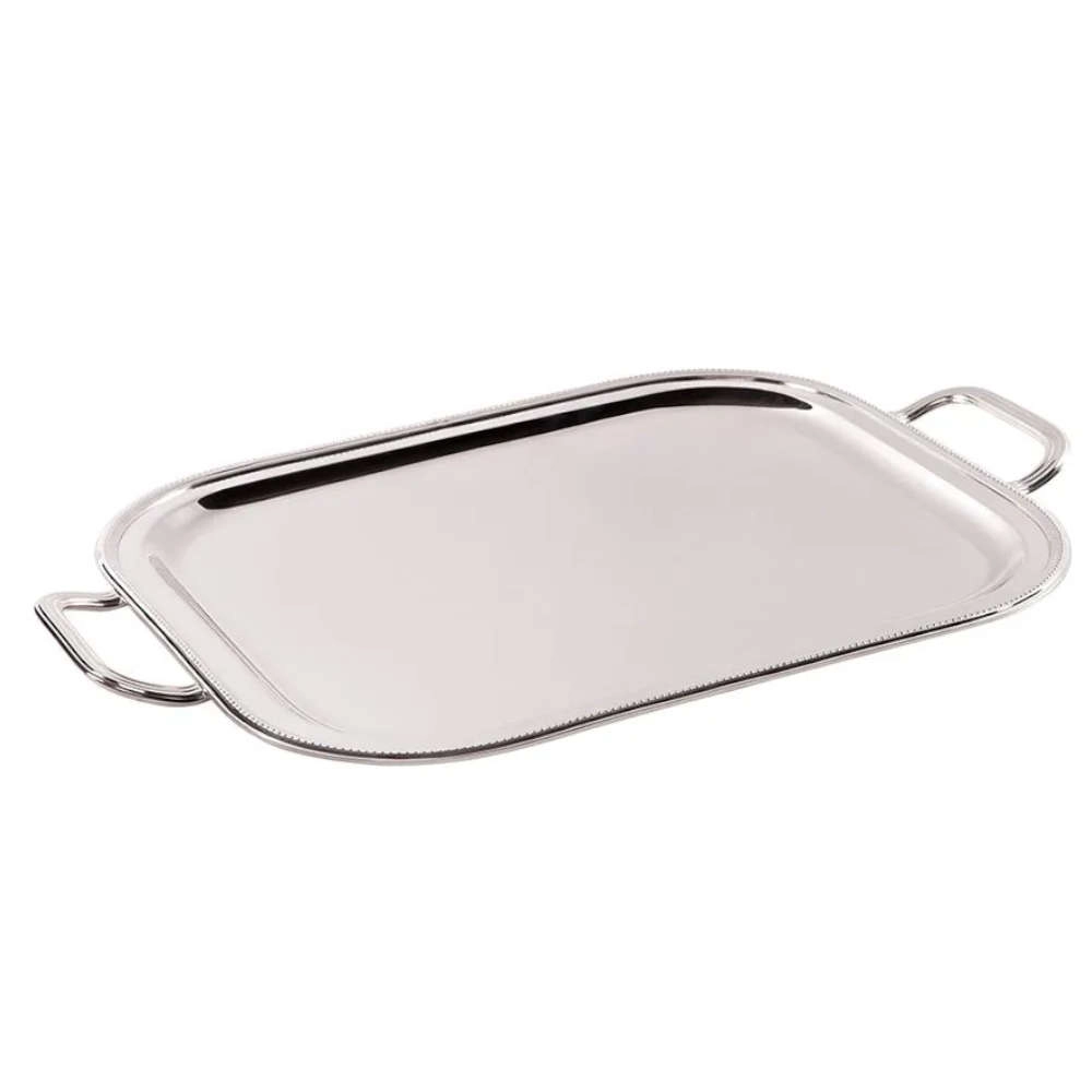 Bandeja Retangular Com Alca Silverlux Perola