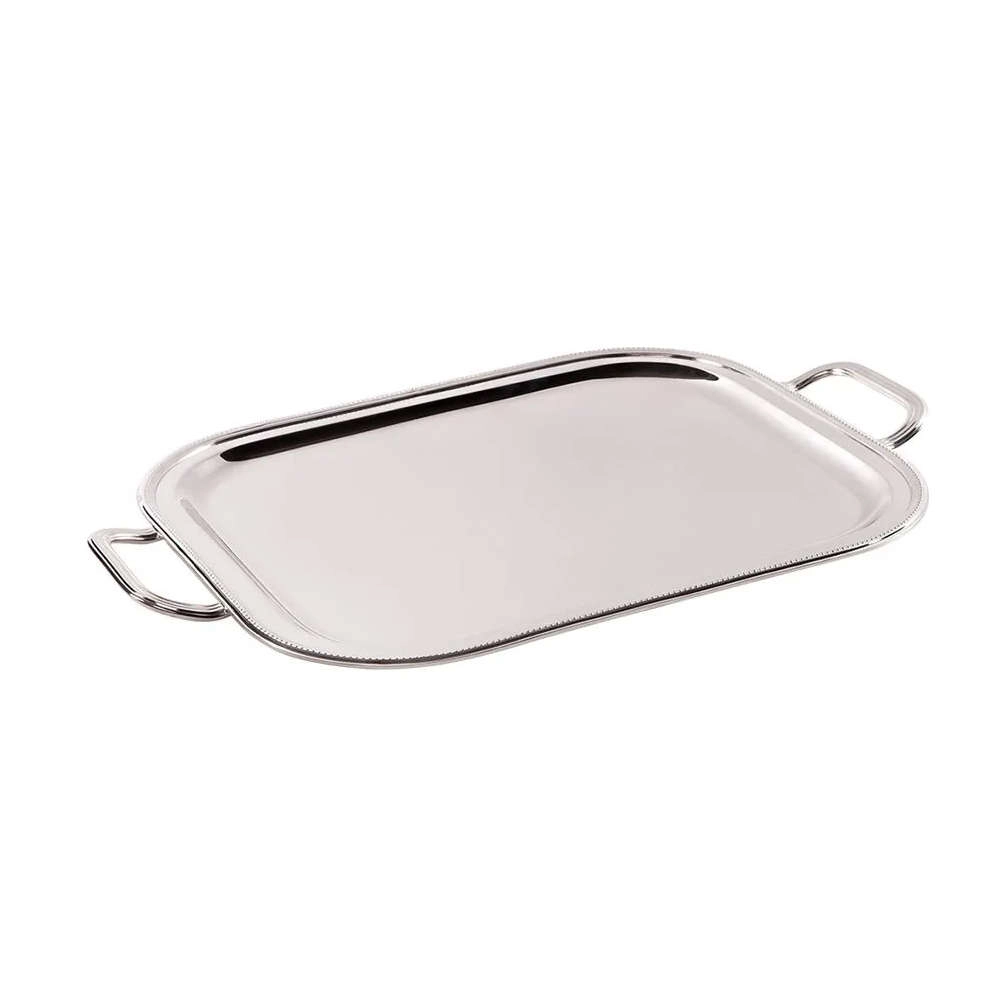 Bandeja Retangular Com Alca Silverlux Perola