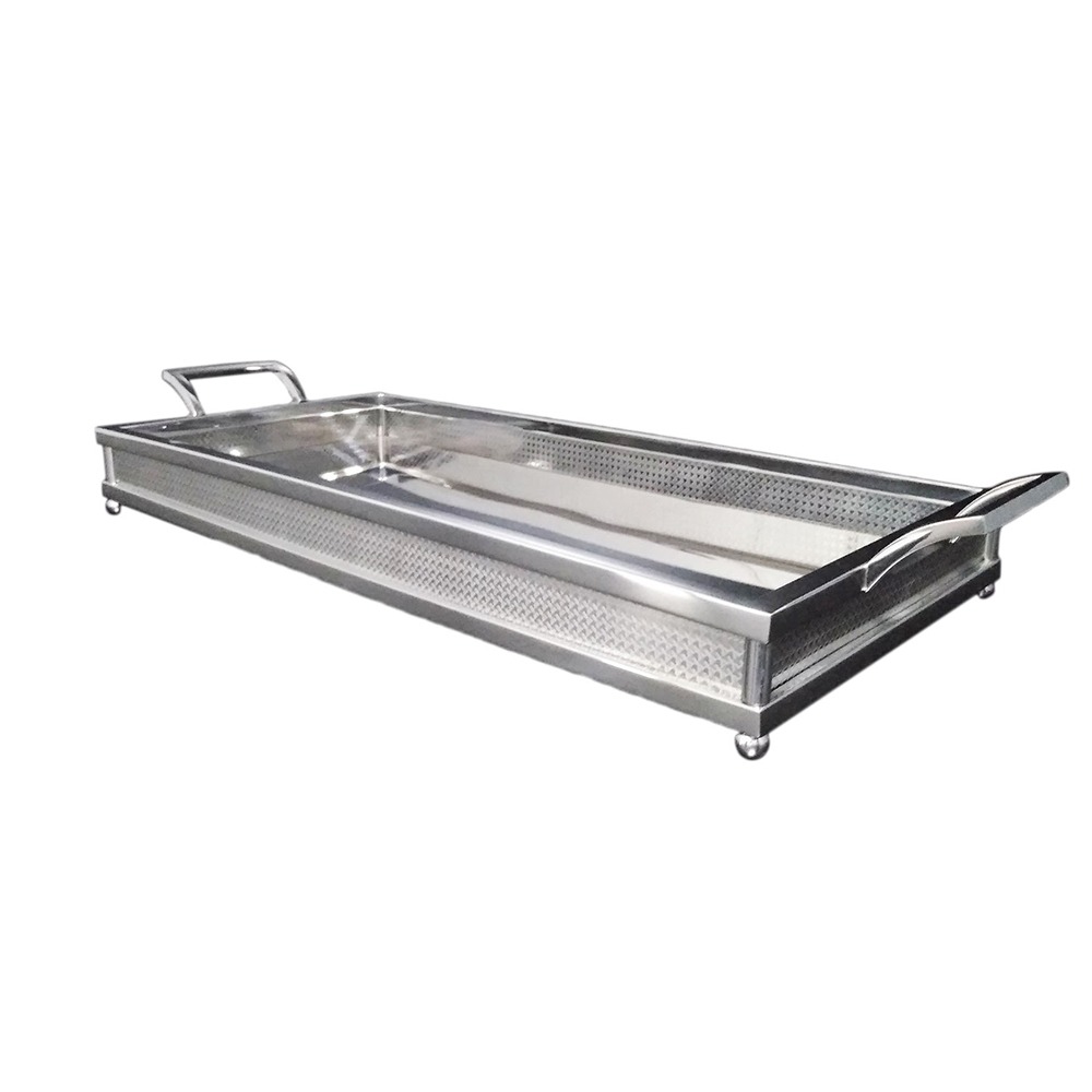 Bandeja Retangular Orfèvrerie Royale Beiras Texturizado Aço Inox 60 X 30 Cm
