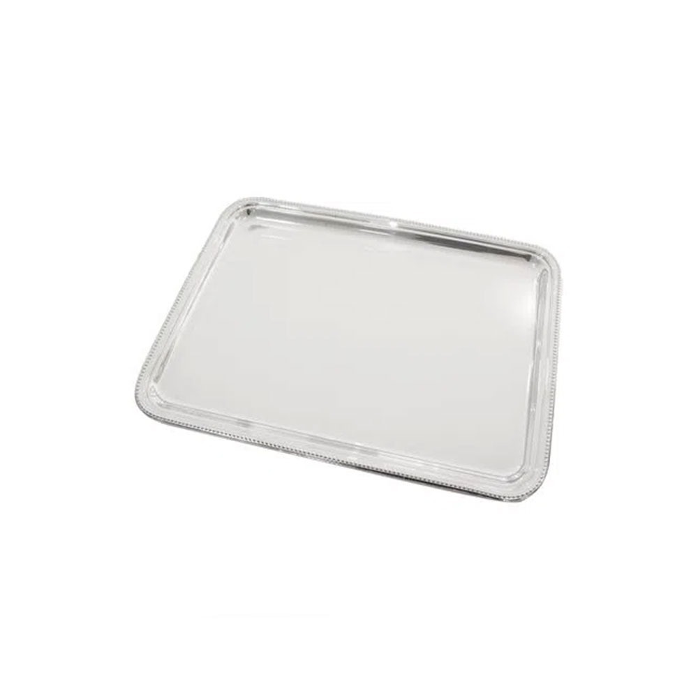 Bandeja Retangular Orfèvrerie Royale Cordão Perles Em Prata 42 X 32 Cm