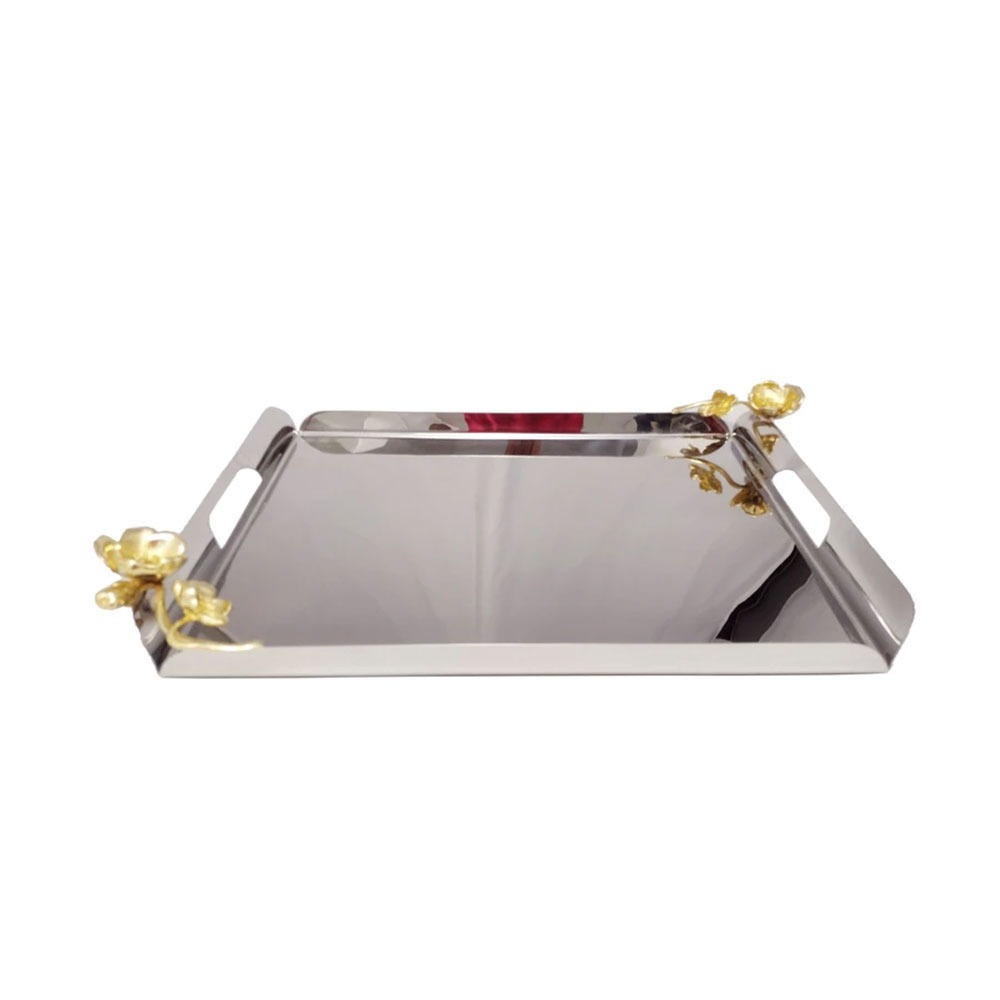 Bandeja Retangular Orfèvrerie Royale Era Uma Vez Flor Aço Inox 60 X 40 Cm