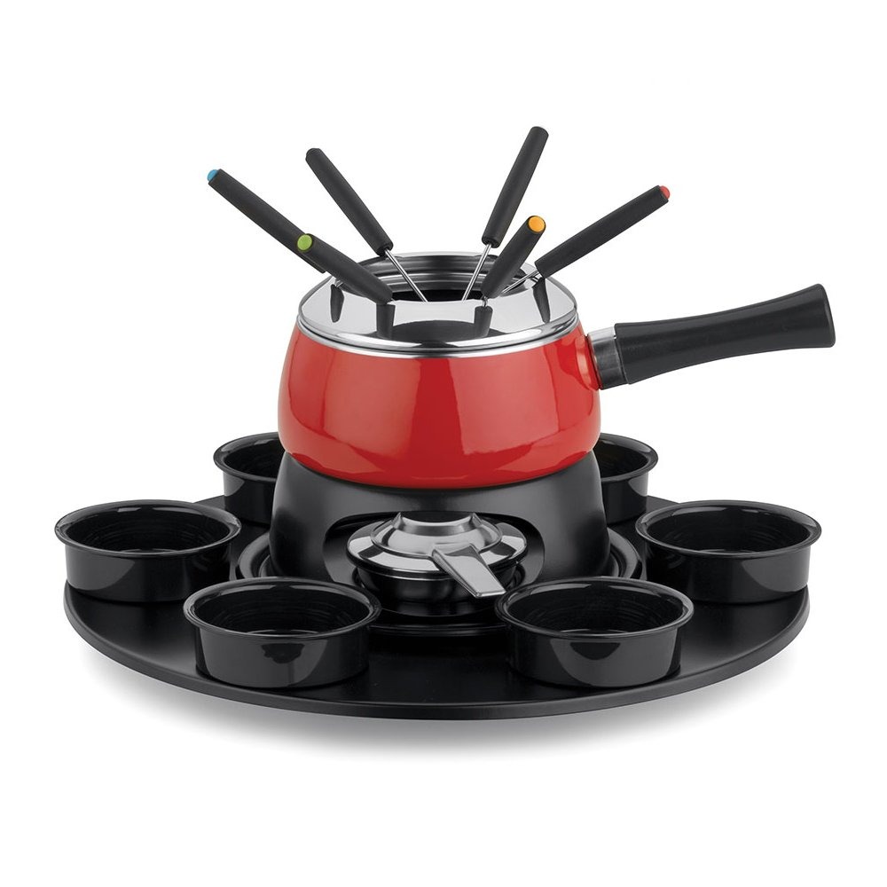 Conjunto Para Fondue Forma Inox Cervinia Carroussel Vermelho - 18 Pecas