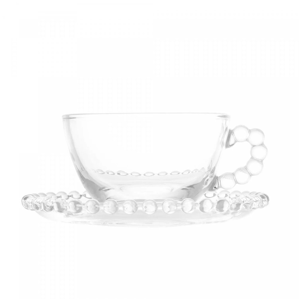 Jg C/ 4 Xicaras Cha  C/ Pires Pearl 200ml