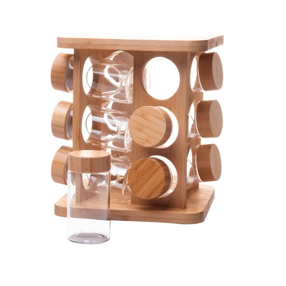 Jogo 12 Potes Com Tampa Hermetica e Rack Giratorio