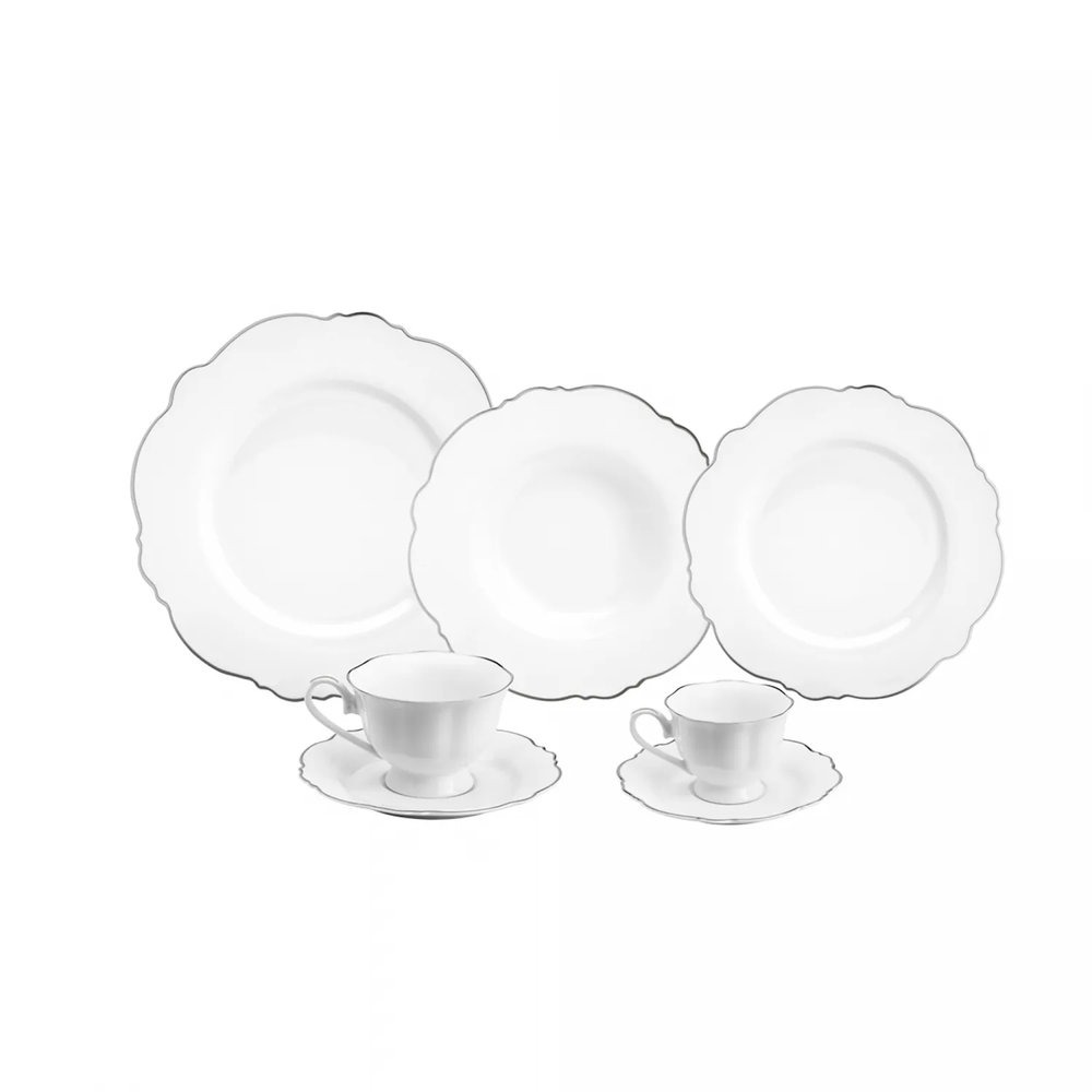 Aparelho de Jantar 42 Pecas Wolff Maldivas C/ Fio de Prata Aparelho de Jantar 42 Pecas Wolff Maldivas C/ Fio de Prata