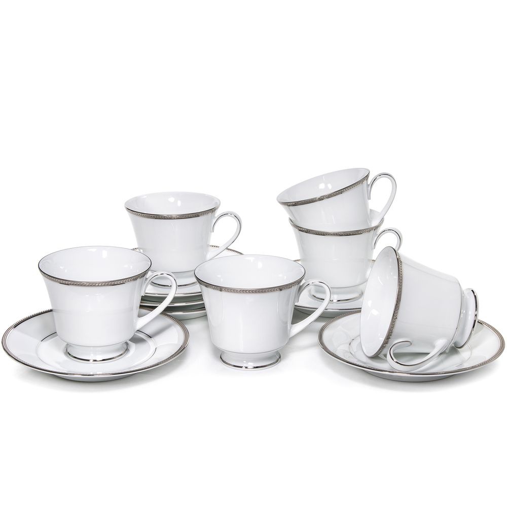 Jogo C/ 6 Xicaras Para Chá Noritake Toorak Platinum 230 Ml   