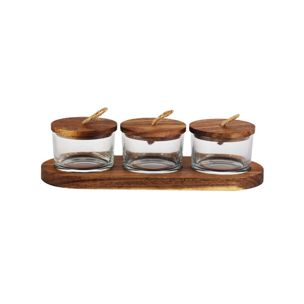 Kit de Petisqueiras Com Tampa e Suporte L'hermitage Wooden - 3 Peças Kit de Petisqueiras Com Tampa e Suporte L'hermitage Wooden - 3 Peças