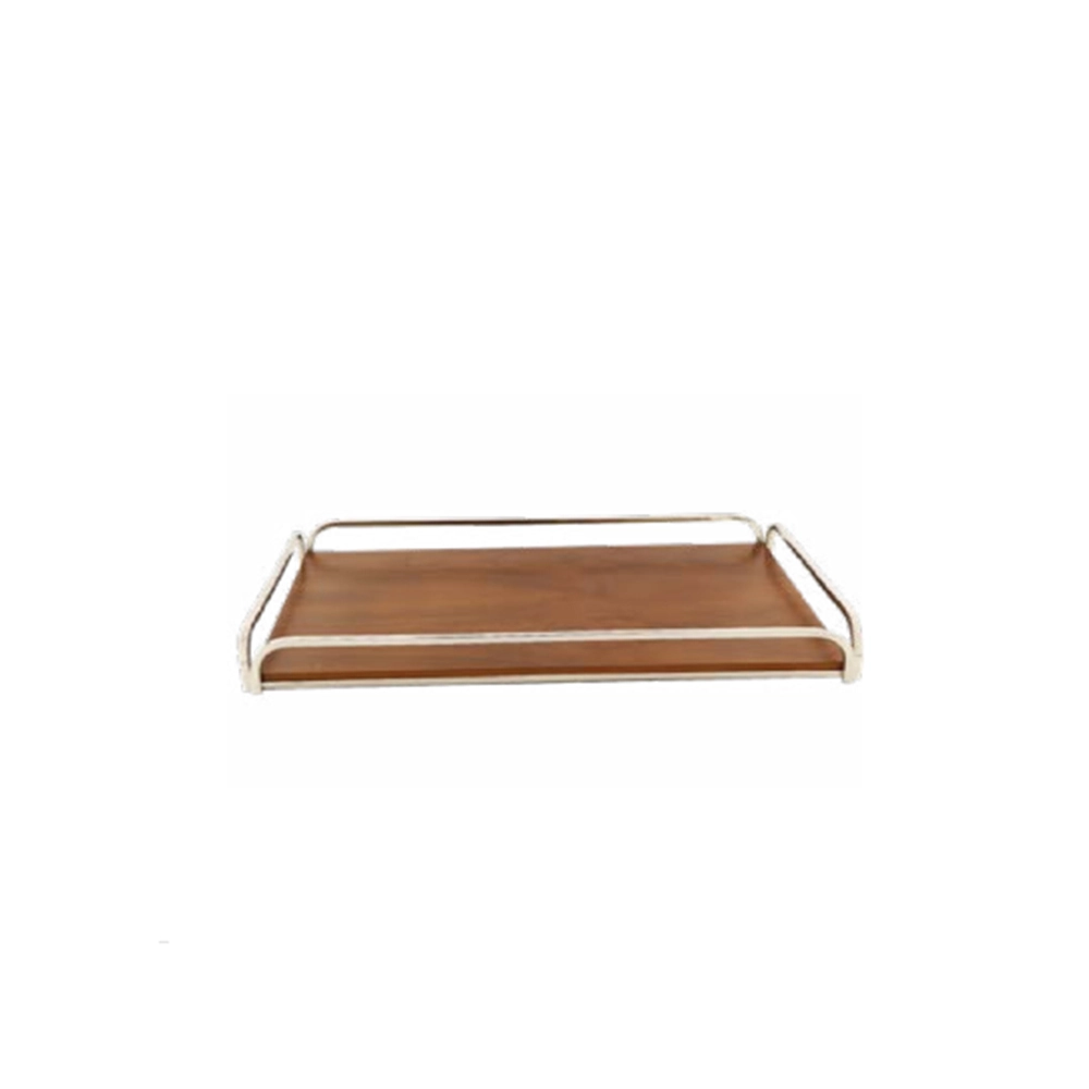 Bandeja Com Alça Orfèvrerie Royale Imbuia e Aço Inox 60 X 40 Cm