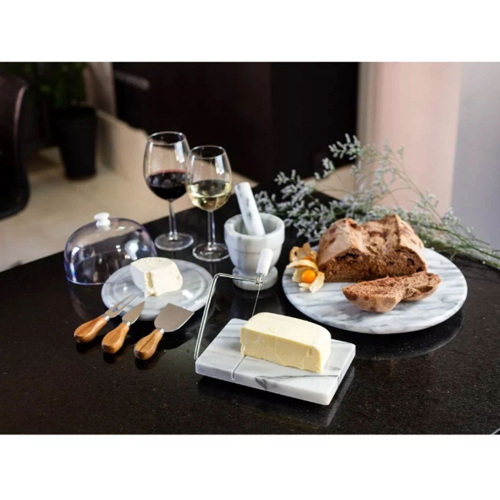 Bandeja Com Cortador de Queijo Hudson Home Mármore 20 X 22 Cm