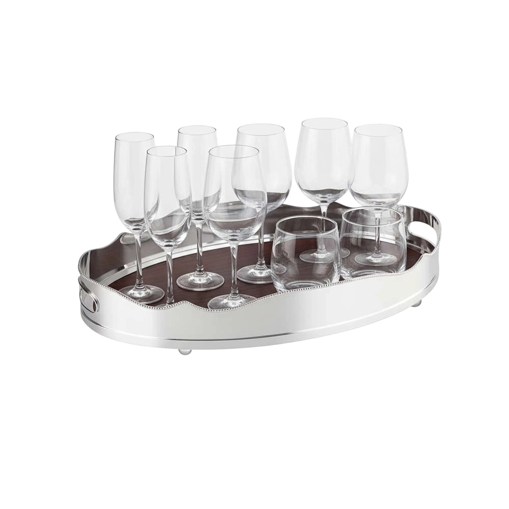 Bandeja Oval Com Madeira Silverlux Louise Bandeja Oval Com Madeira Silverlux Louise