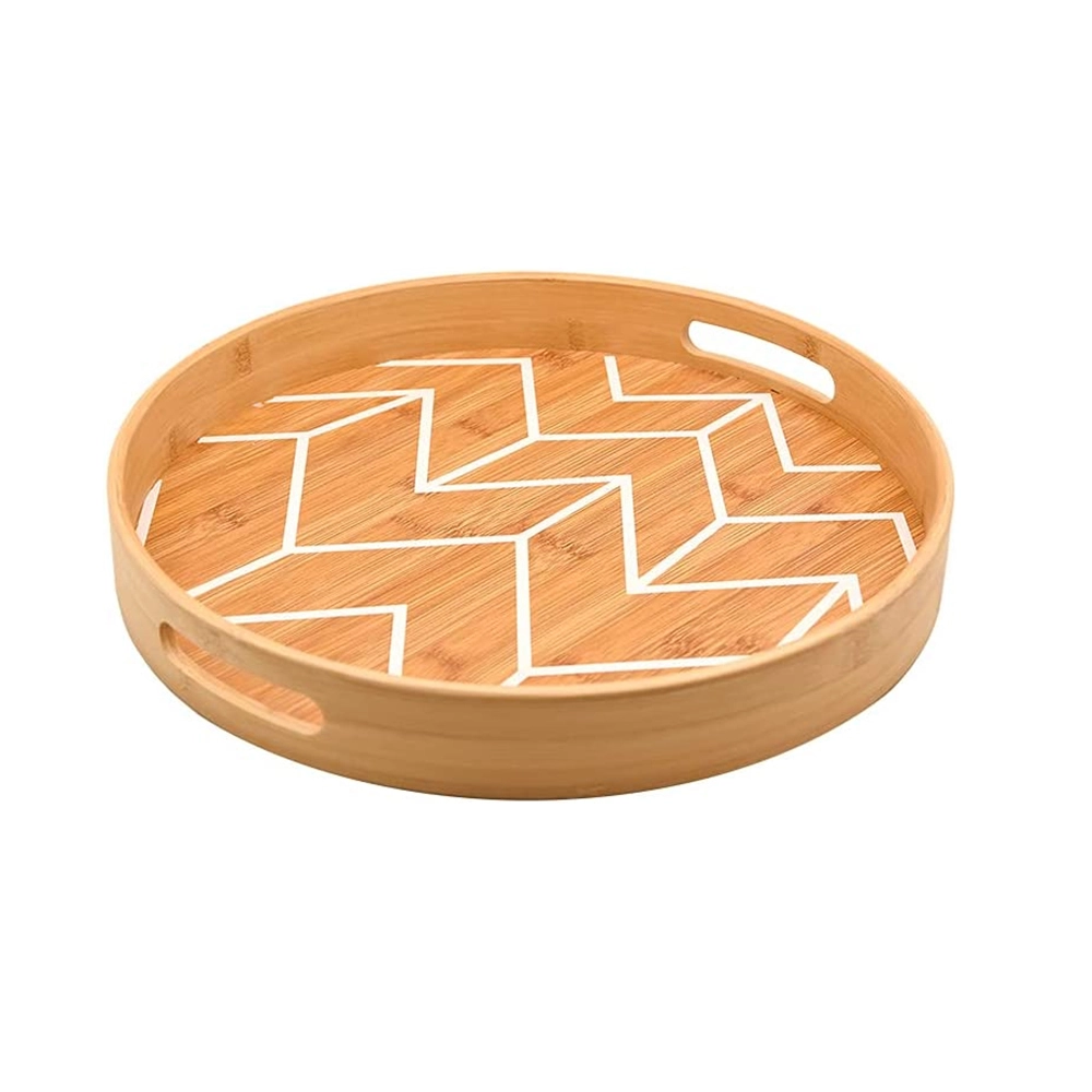 Bandeja Redonda Estampada Com Alça Oikos Natural 40 X 5 Cm