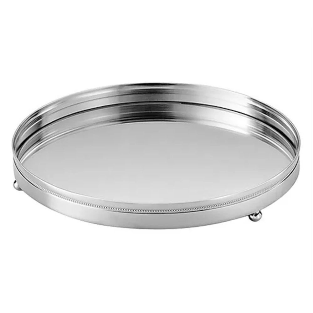 Bandeja Redonda St. James Perola Com Fundo Espelhado 26 Cm