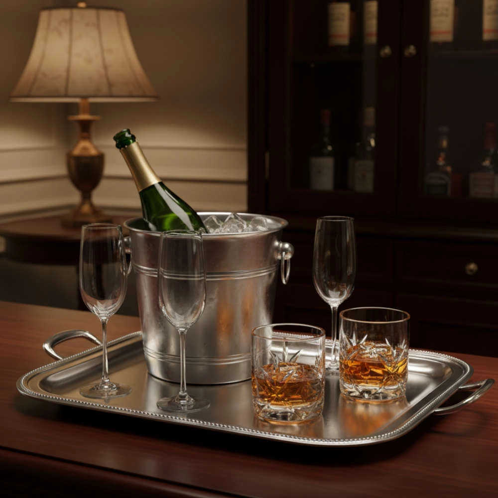 Bandeja Retangular Com Alcas Silverlux Perola