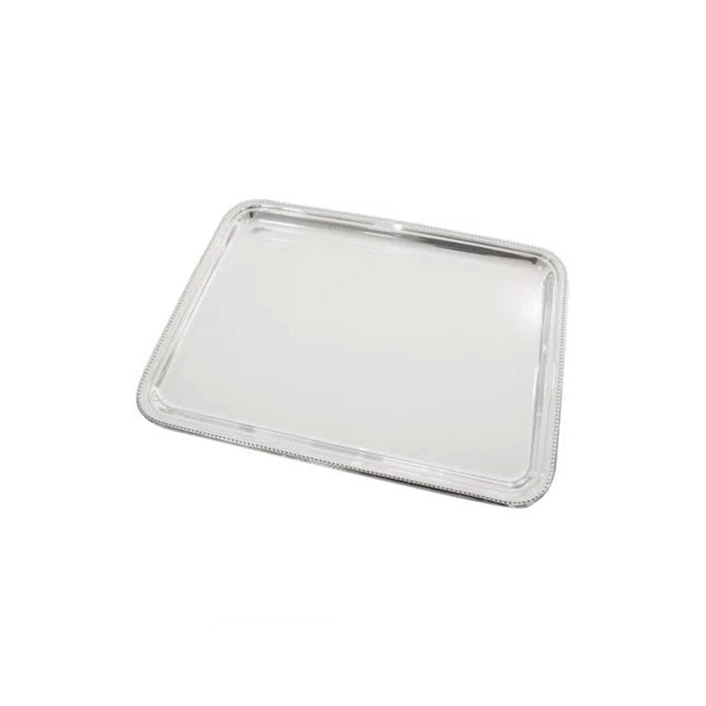 Bandeja Retangular Orfèvrerie Royale Cordão Perles Em Prata 42 X 32 Cm