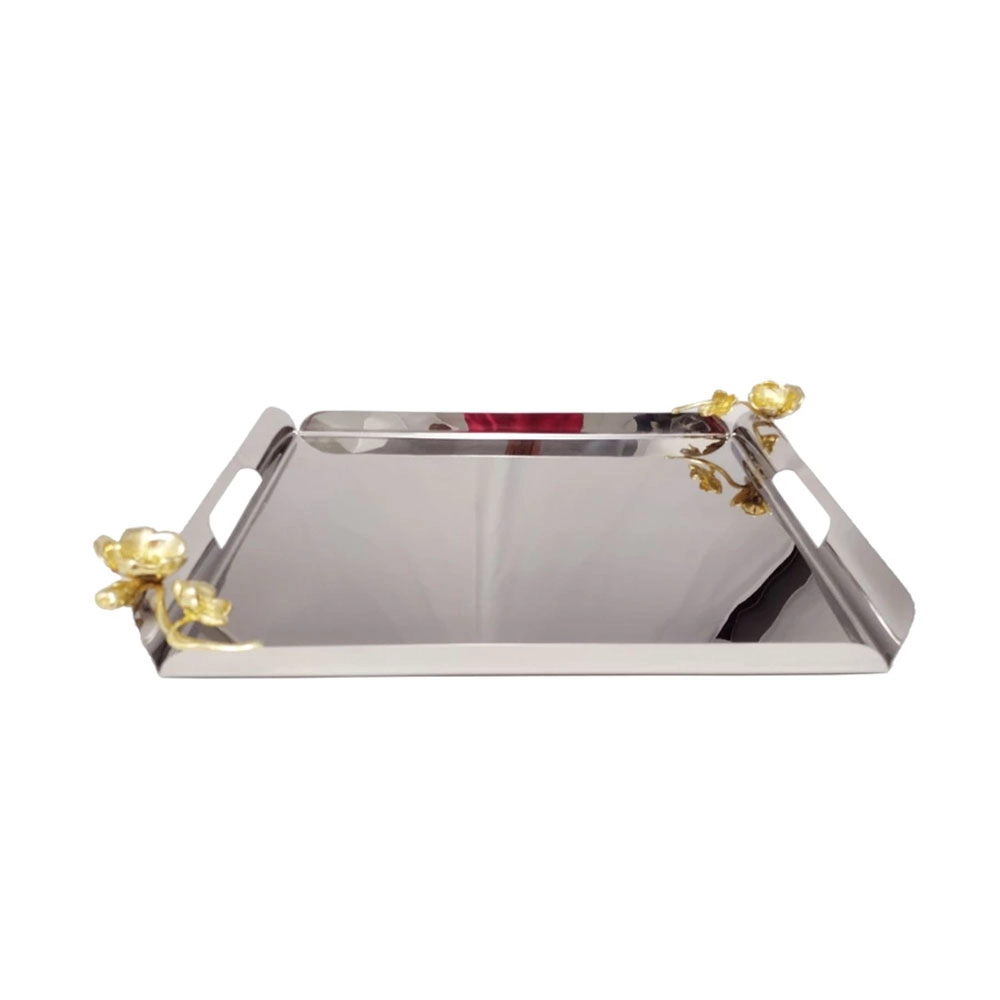Bandeja Retangular Orfèvrerie Royale Era Uma Vez Flor Aço Inox 60 X 40 Cm