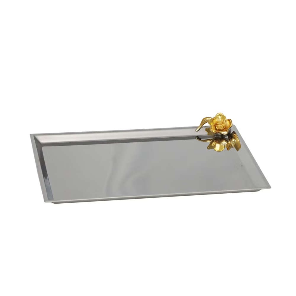 Bandeja Retangular Orfèvrerie Royale Flor Aço Inox 27 X 35 Cm