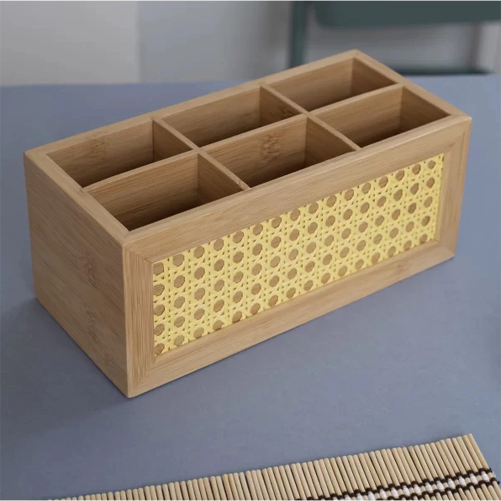Caixa Organizadora 6 Divisórias Palhinha Oikos Bambu 12 X 10,5 X 25 Cm