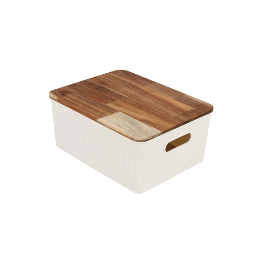 Caixa Organizadora Canelada Com Tampa de Acácia Oikos 16 Litros