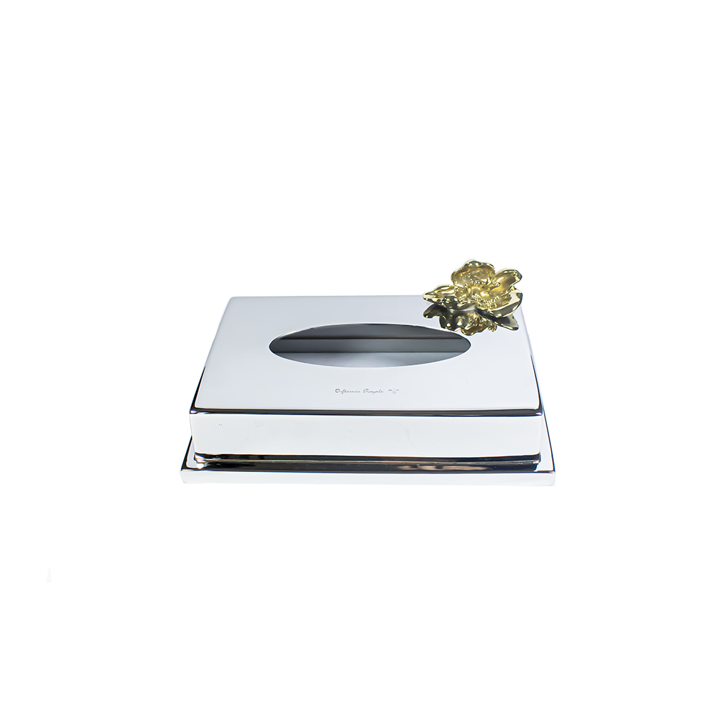 Caixa Para Lenços Orfèvrerie Royale Flor Aço Inox 16 X 12 X 3 Cm