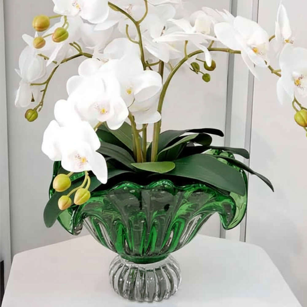 Centro de Mesa Sancho Em Cristal D'labone Verde Folha