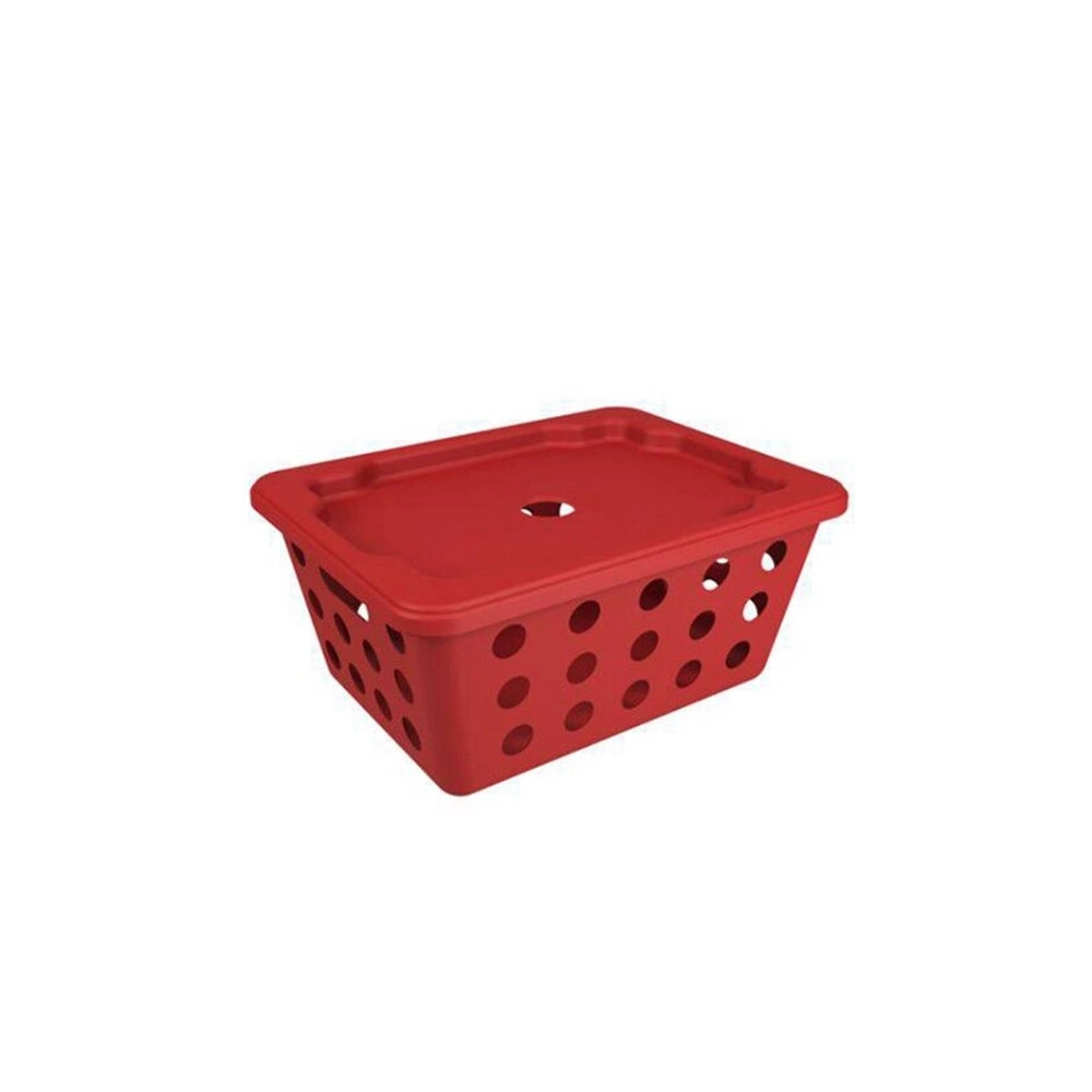 Cesta Pequena Com Tampa Coza Vermelho Bold 18,6 X 14,2 X 8,6 Cm