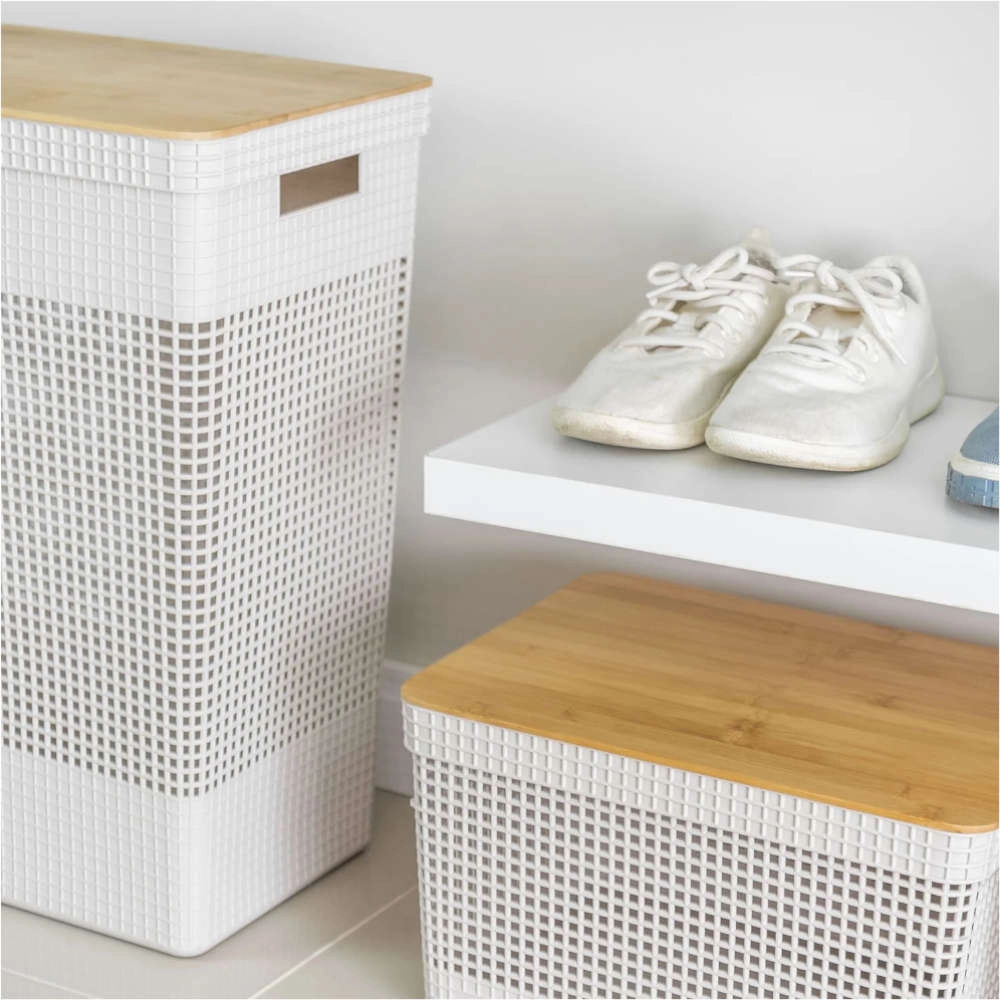 Cesto de Roupas Com Tampa Ou Grid Bege 49 Litros