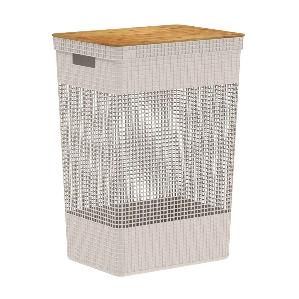 Cesto de Roupas Com Tampa Ou Grid Bege 49 Litros