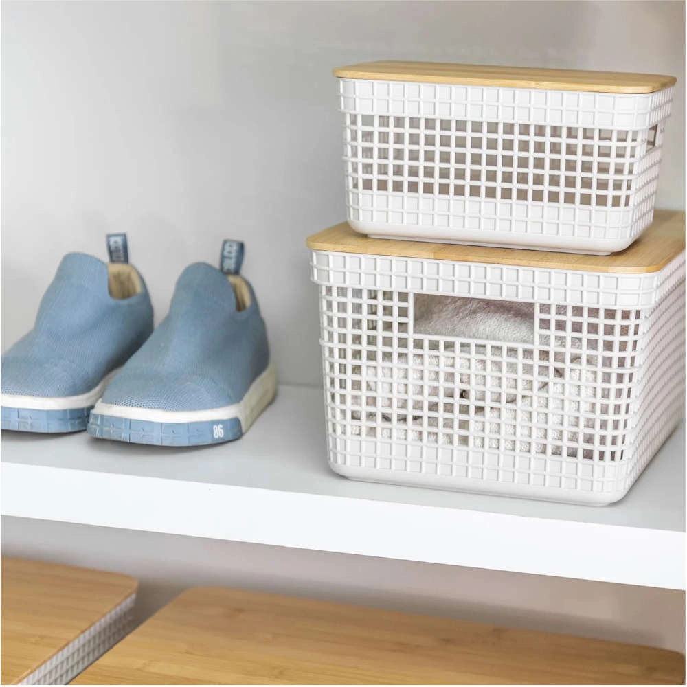 Cesto Organizador Com Tampa Ou Grid Bege 8 Litros