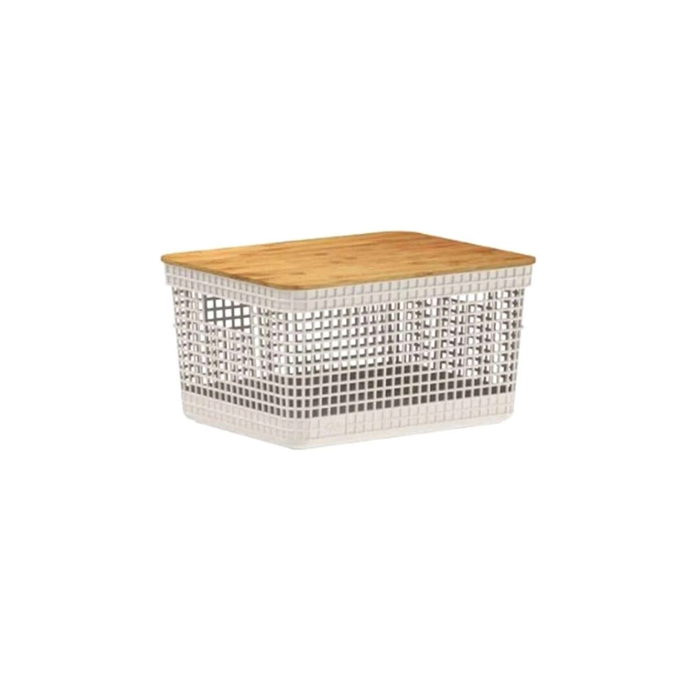 Cesto Organizador Com Tampa Ou Grid Bege 8 Litros