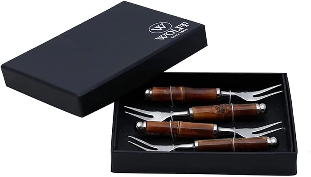 Conjunto de Garfos Para Petiscos Wolff Bamboo Escuro - 4 Pecas
