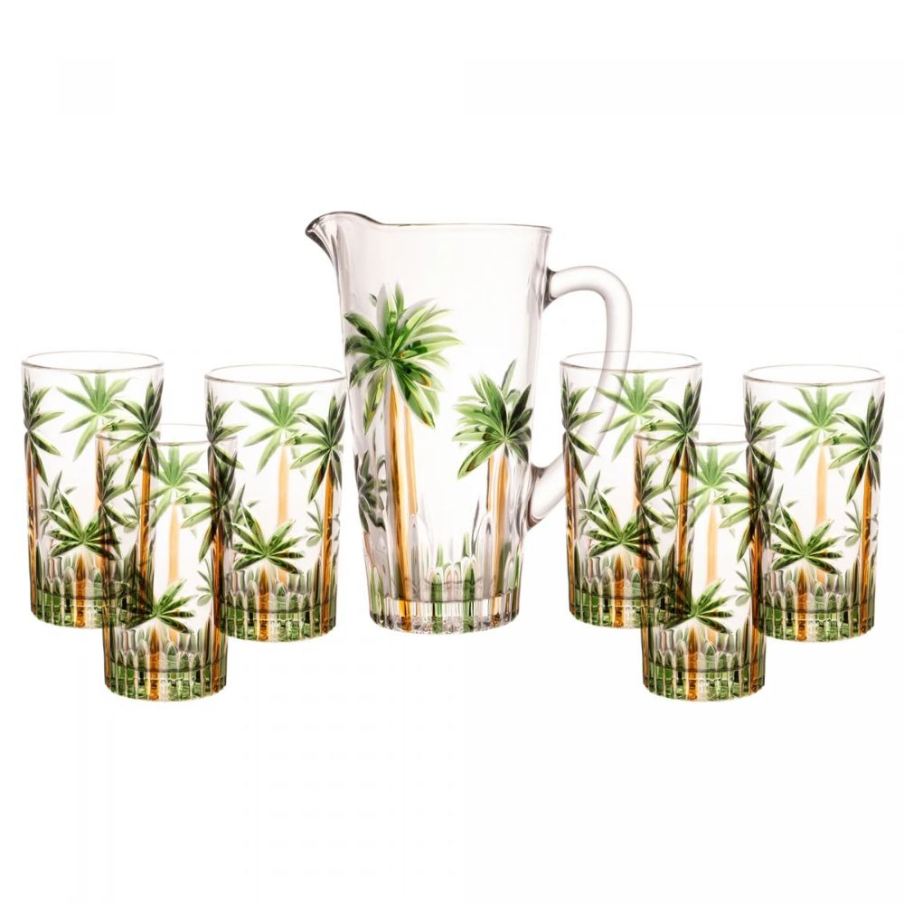 Conjunto Jarra Com 6 Copos  Palm Tree Handpaint - Wolff
