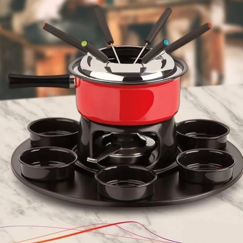 Conjunto Para Fondue Forma Inox Firenze Carroussel Vermelho 18 Pecas