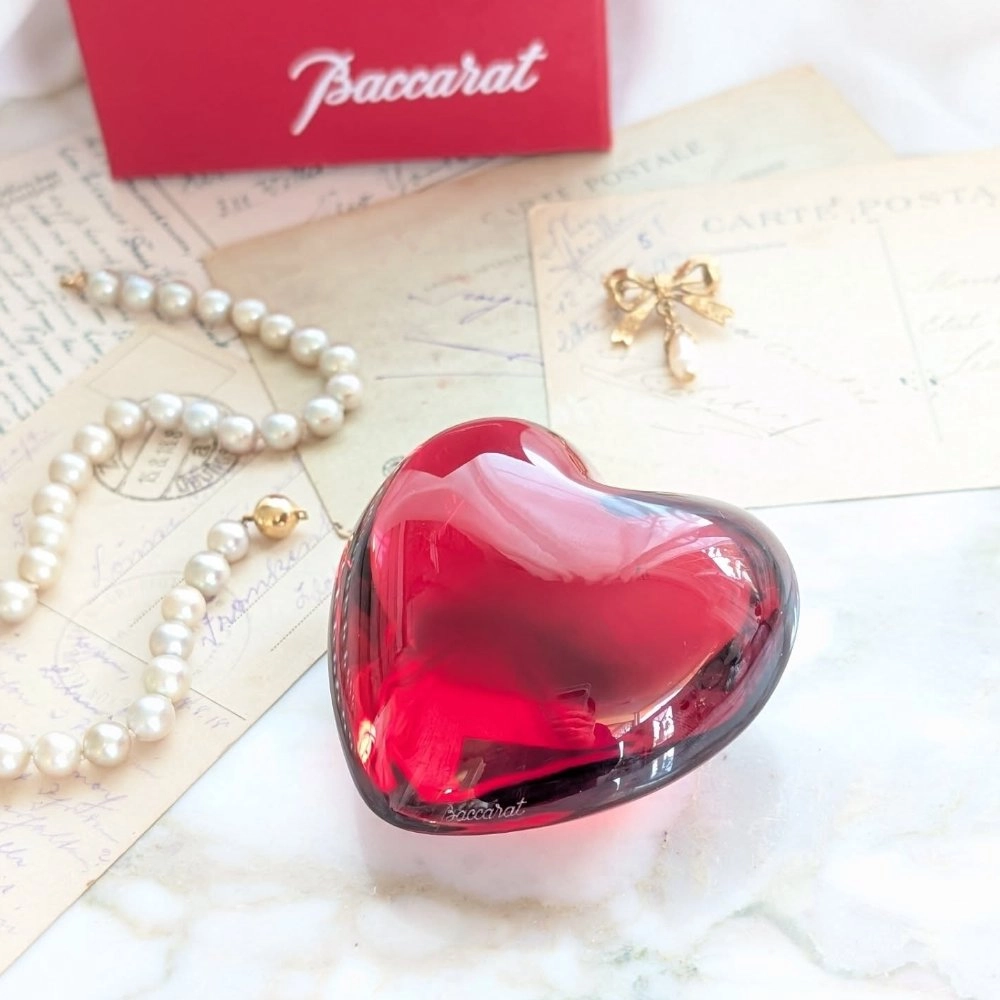 Escultura Em Cristal Baccarat Coeur Cupid Heart Vermelho