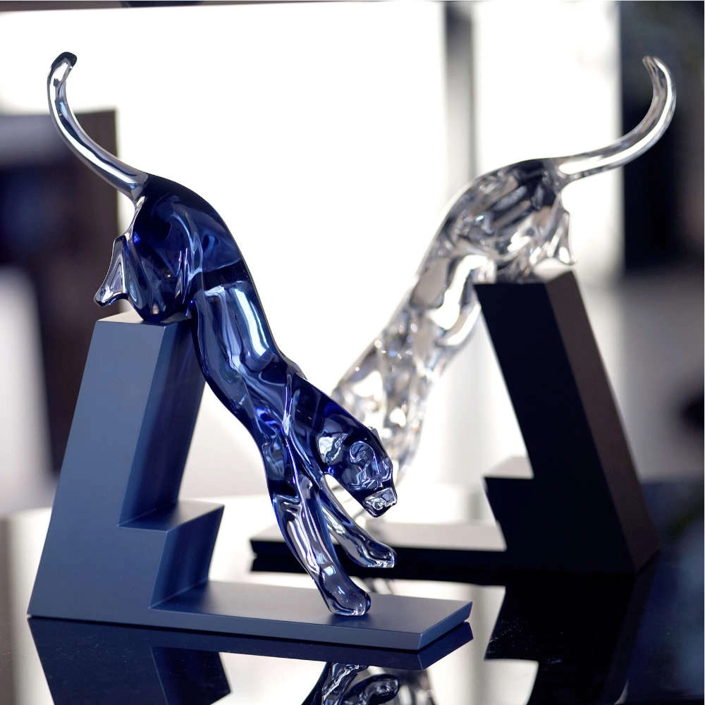 Escultura Em Cristal Baccarat Pantera Azul Midnight