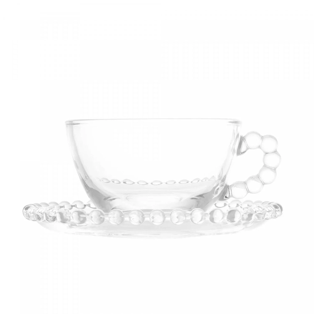 Jg C/ 4 Xicaras Cha  C/ Pires Pearl 200ml