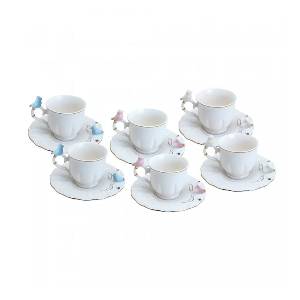 Jogo C/ 6 Xicaras Para Cafe Wolff Birds Round Plat 100 Ml