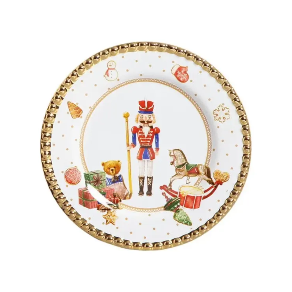 Jogo C/6 Pratos Sobremesa Scalla Christmas Toys Com Ouro 21 Cm Jogo C/6 Pratos Sobremesa Scalla Christmas Toys Com Ouro 21 Cm