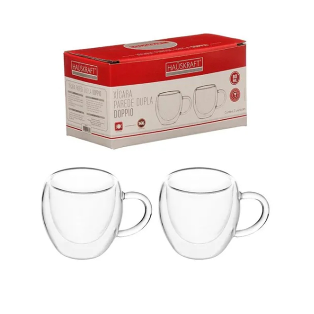 Jogo de Canecas Haüskraft Parede Dupla Doppio 80 Ml - 2 Peças