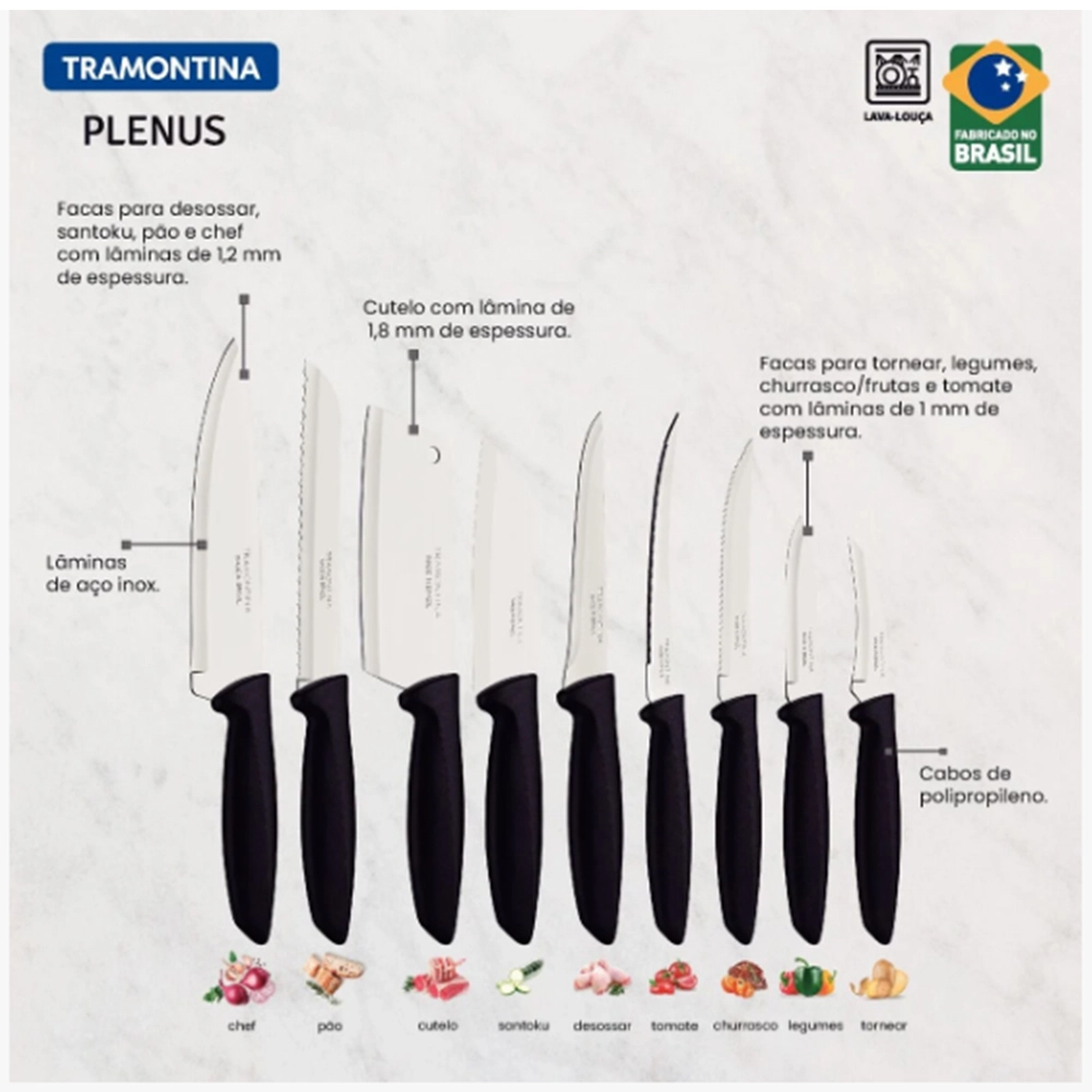 Jogo de Facas Tramontina Plenus Preto - 9 Pecas