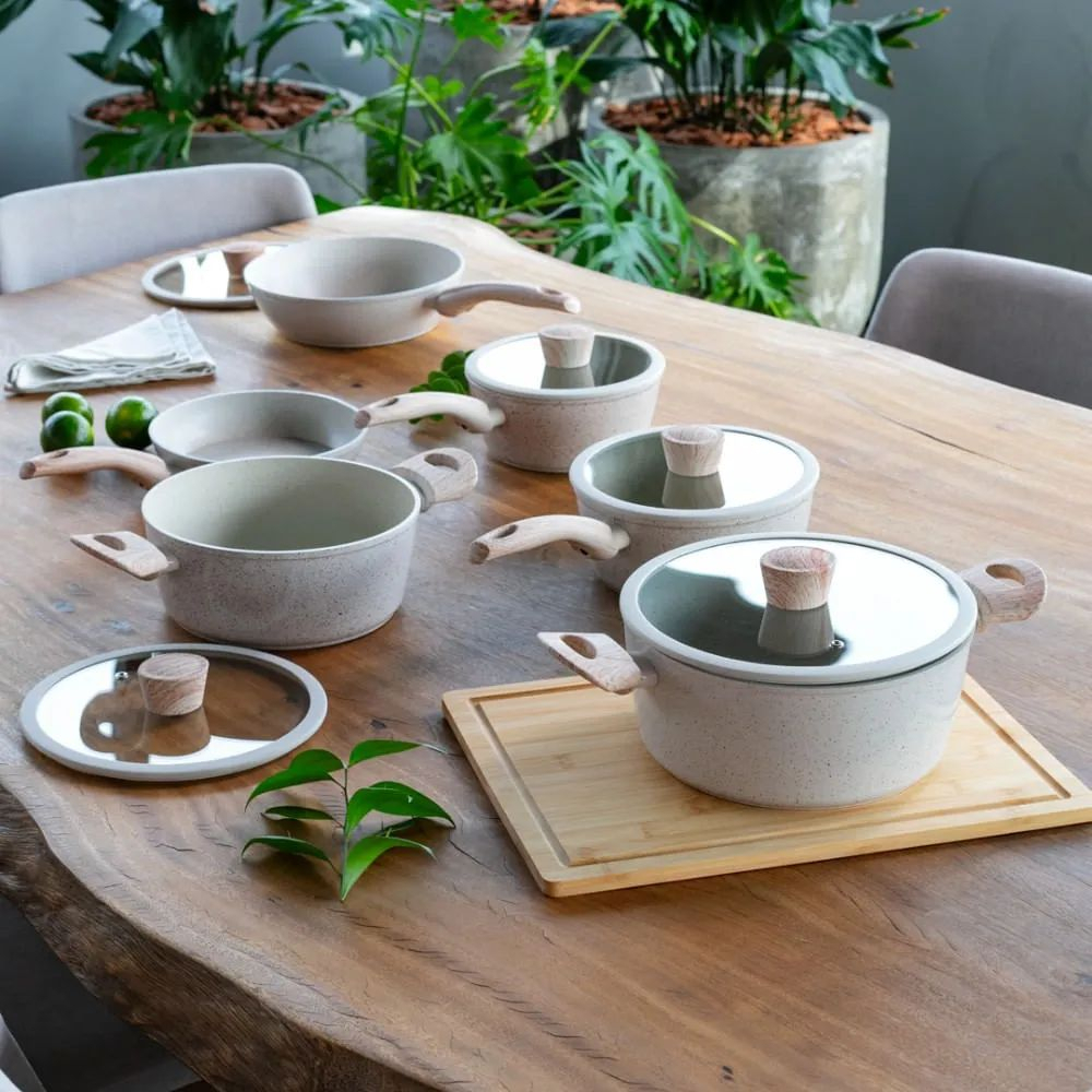 Jogo de Panelas C/ 6 Pecas Ceramic Life Sirius Vanilla