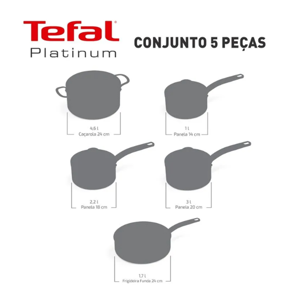Jogo de Panelas T-fal Platinum - 5 Peças Jogo de Panelas T-fal Platinum - 5 Peças