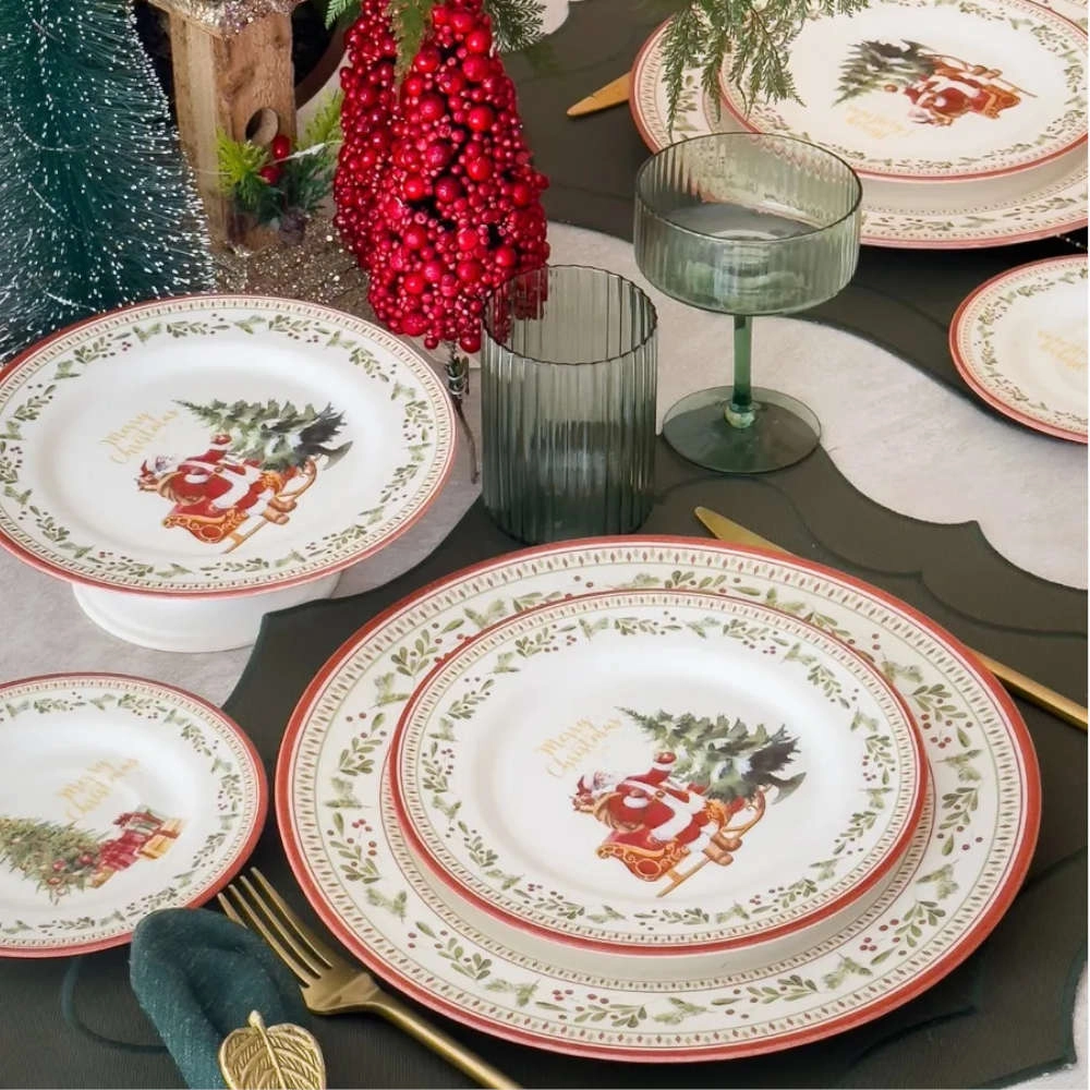 Jogo de Pratos de Sobremesa Merry Christmas Ceramica Alleanza Jogo de Pratos de Sobremesa Merry Christmas Ceramica Alleanza