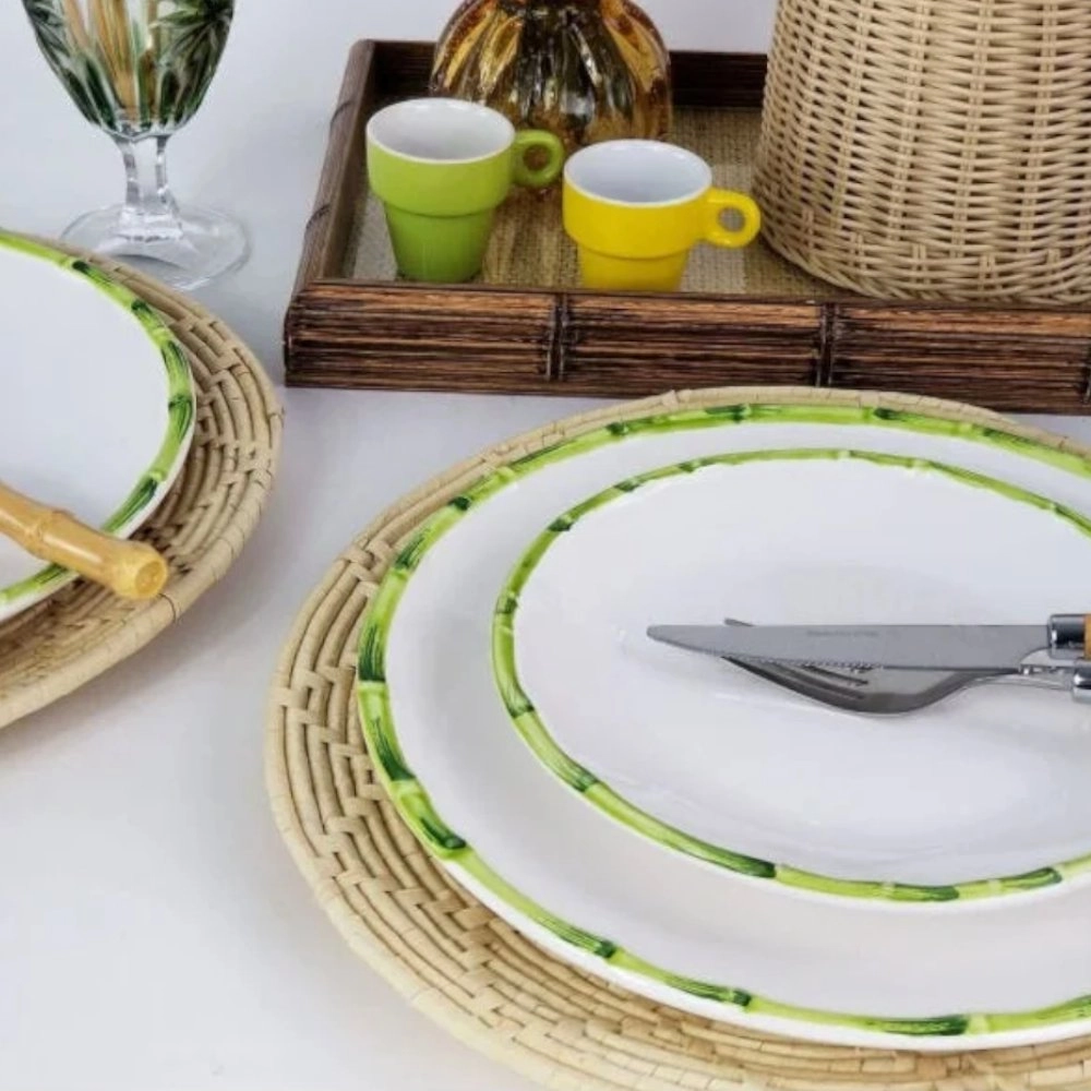 Jogo de Pratos Para Sobremesa Scalla Bambu Verde 20 Cm - 6 Pecas