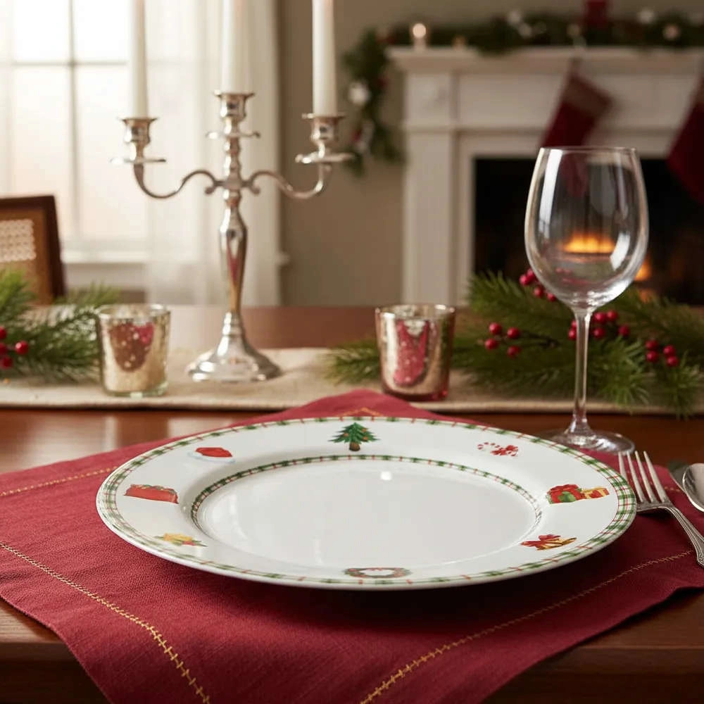 Jogo de Pratos Rasos Jingle Bells Ceramica Alleanza 6 Pecas Jogo de Pratos Rasos Jingle Bells Ceramica Alleanza 6 Pecas