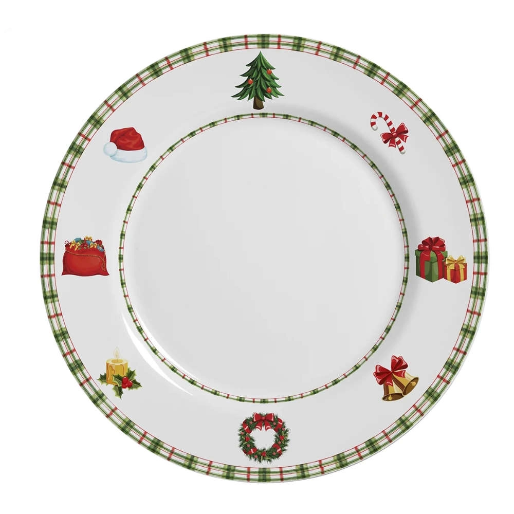 Jogo de Pratos Rasos Jingle Bells Ceramica Alleanza 6 Pecas Jogo de Pratos Rasos Jingle Bells Ceramica Alleanza 6 Pecas
