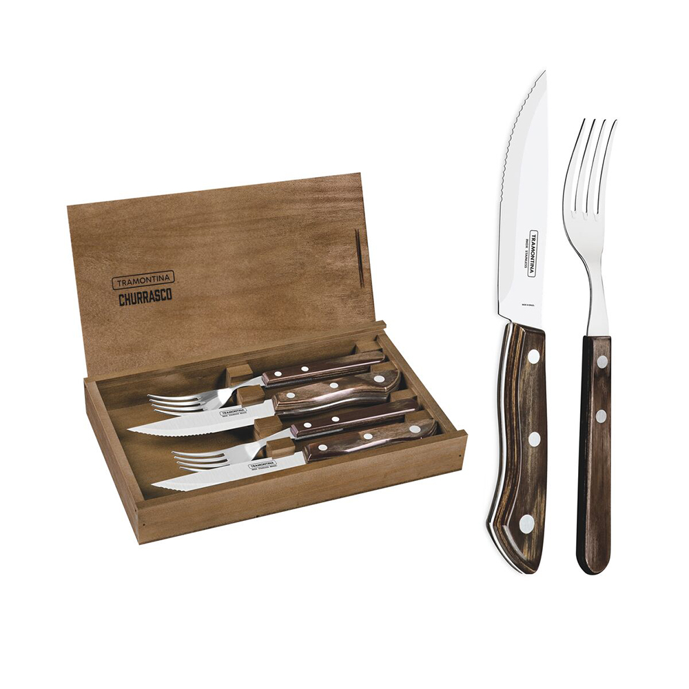 Jogo de Talheres Para Churrasco Tramontina Polywood Modelo 1 - 4 Peças Jogo de Talheres Para Churrasco Tramontina Polywood Modelo 1 - 4 Peças