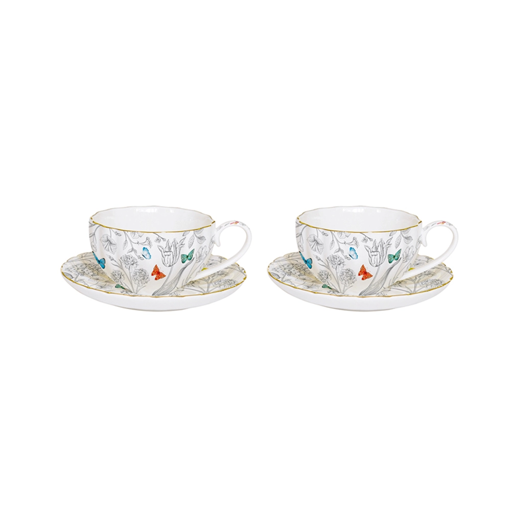 Jogo de Xícaras Para Café Com Pires Easy Life Fleurs & Papillons 100 Ml - 2 Peças