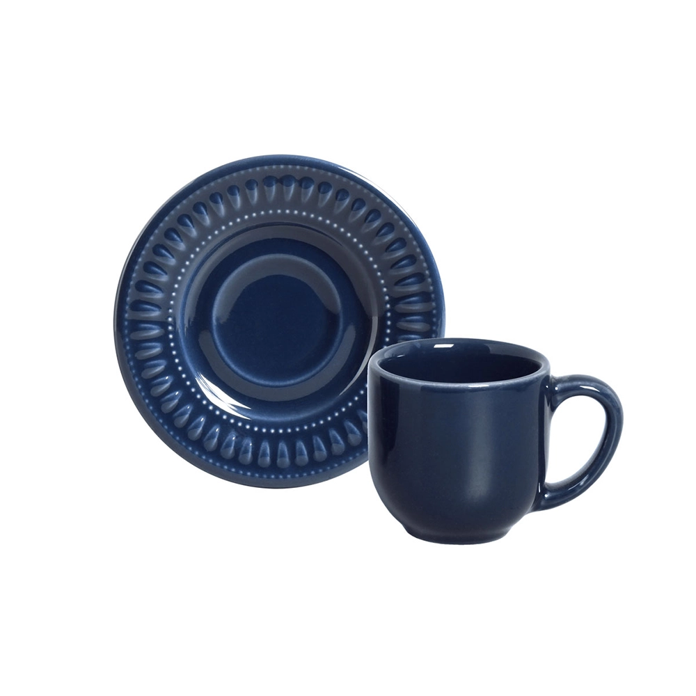 Jogo de Xícaras Para Café Com Pires Porto Brasil Daisy Deep Blue 72 Ml - 6 Peças Jogo de Xícaras Para Café Com Pires Porto Brasil Daisy Deep Blue 72 Ml - 6 Peças